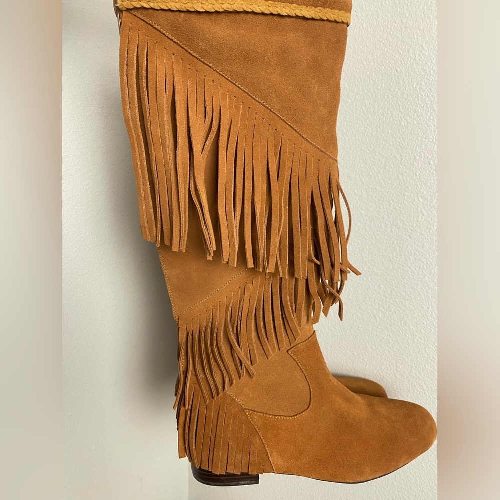 Sbicca Shyann Fringe Knee High Boots Size 6